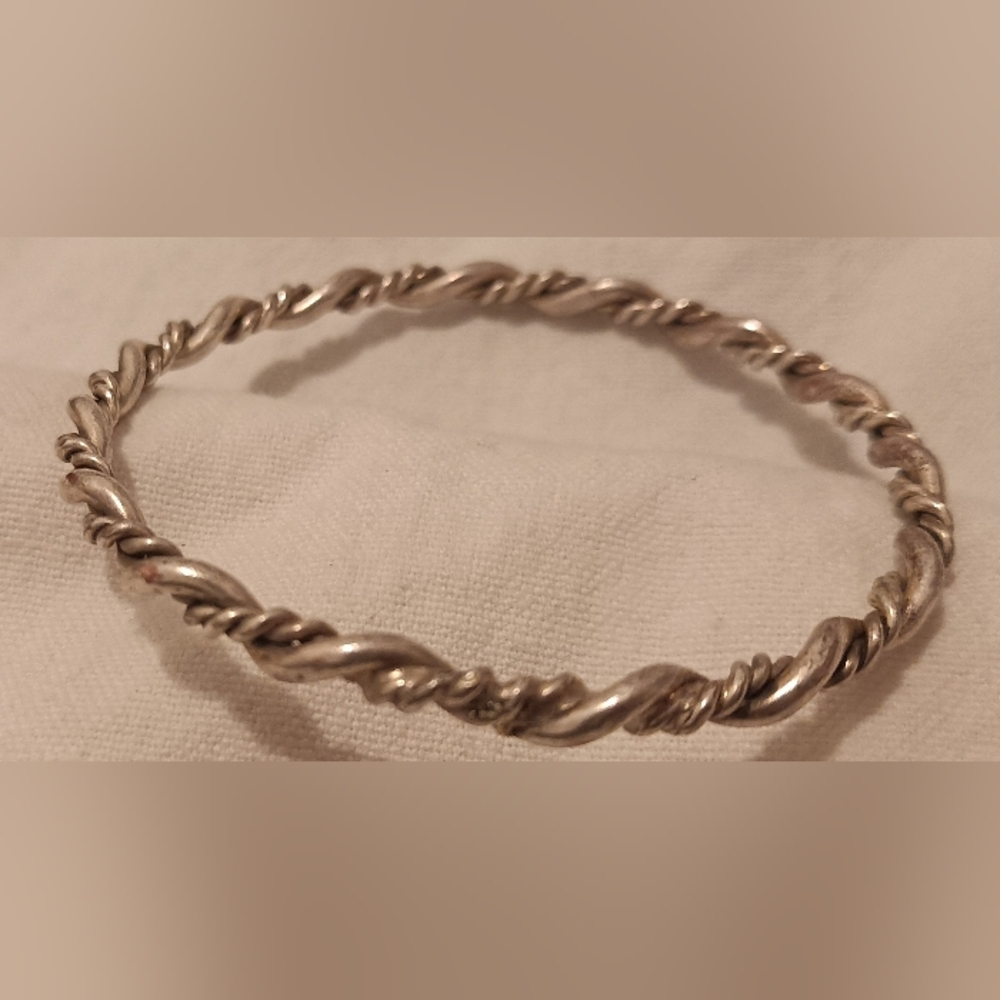Classic Twisted Rope Silver Bangle Bracelet - Women Jewelry